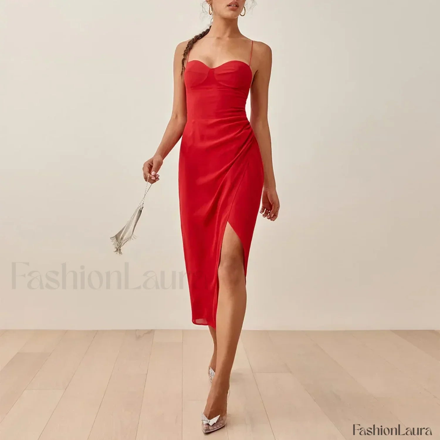 Slit Spaghetti Chiffon Dress with Relaxed Fit and Layered Outfit Styling