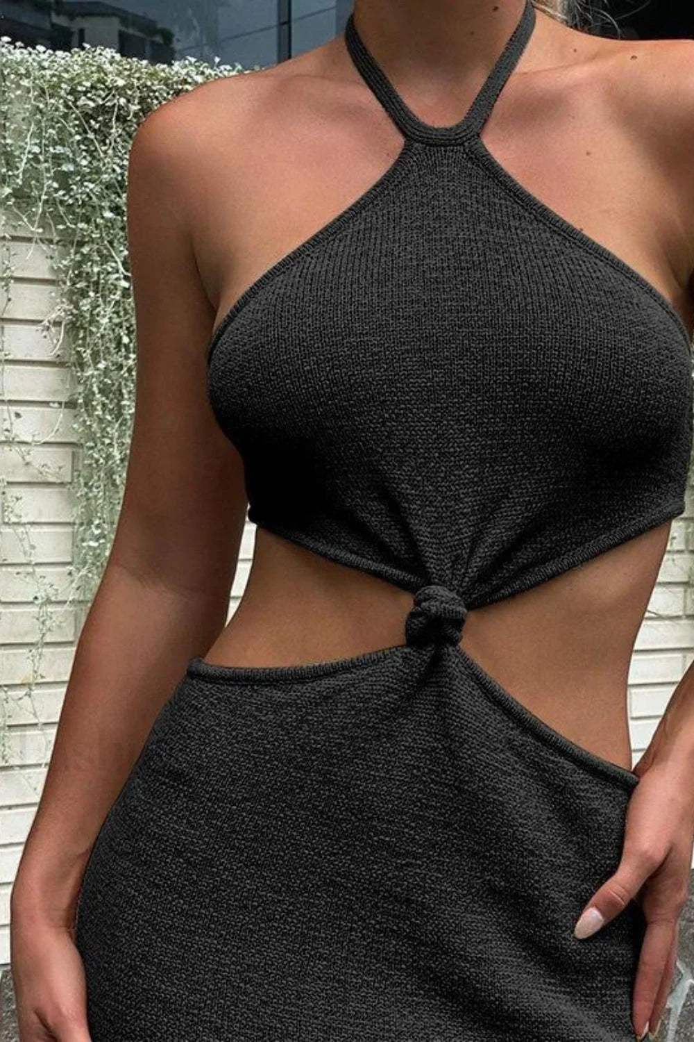 Solid Backless Halter Bodycon Work Dress