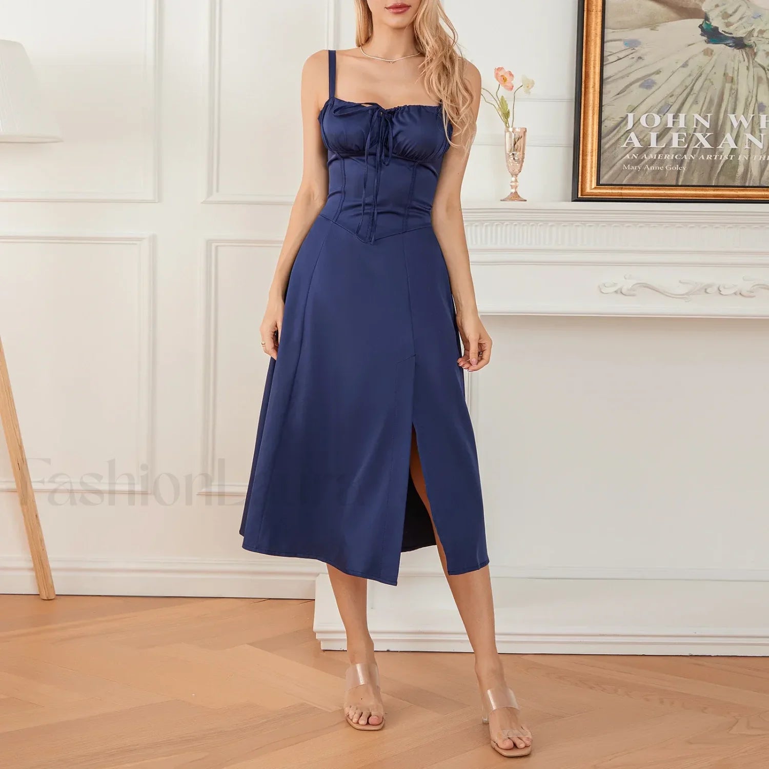 Solid Bandage A-Line Midi Dress