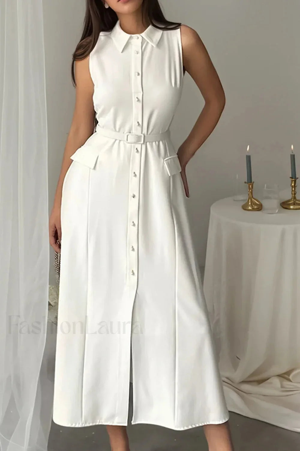 Solid Sleeveless Pearl Contemporary Dress for Comfort Fit Design