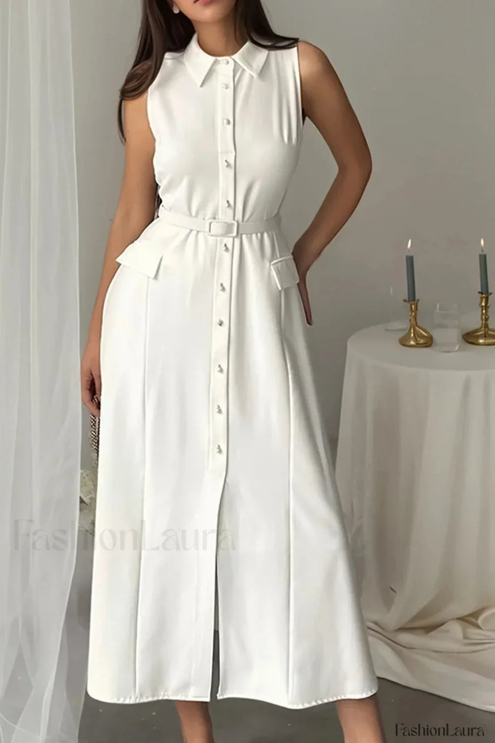 Solid Sleeveless Pearl Contemporary Dress for Comfort Fit Design