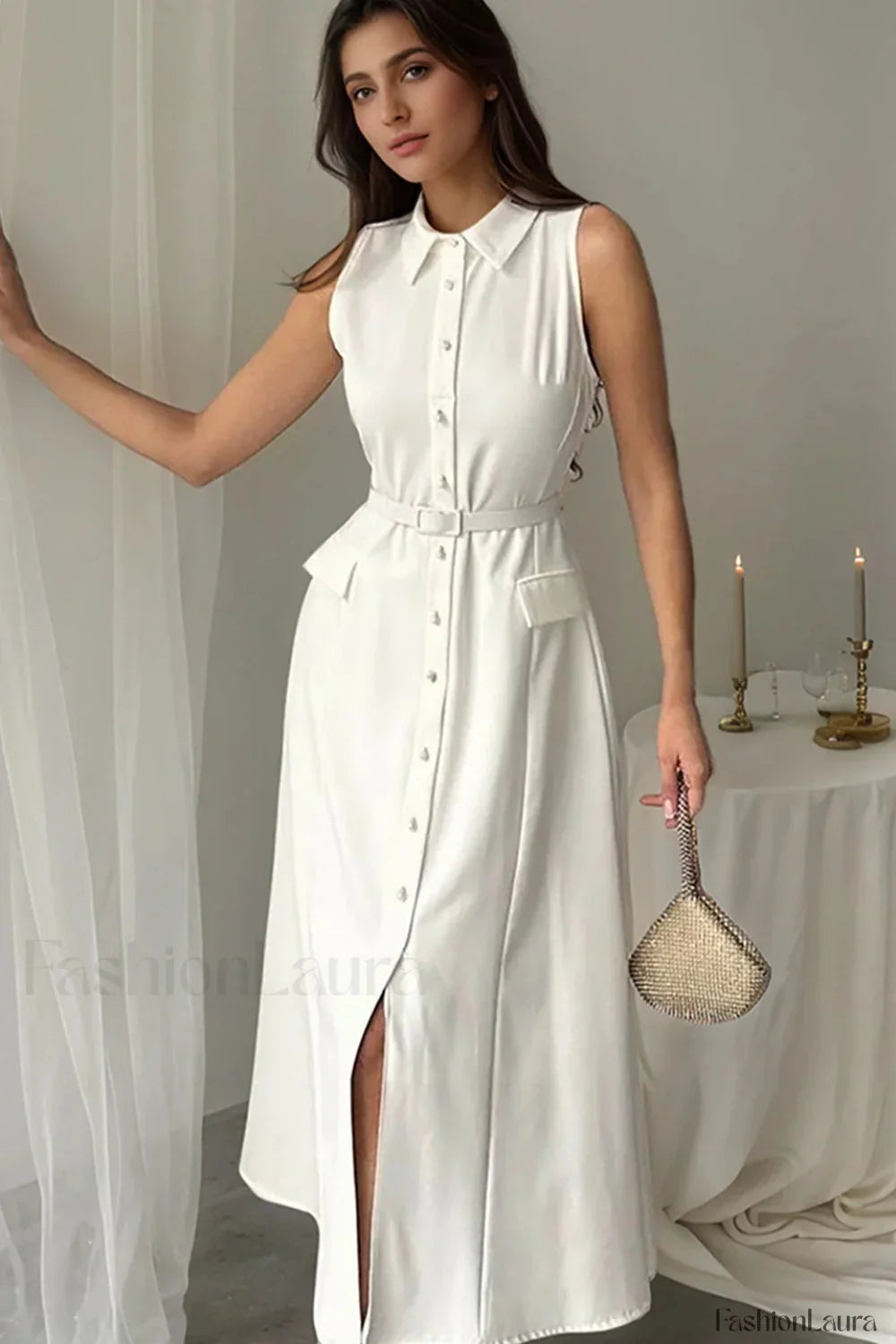 Solid Sleeveless Pearl Contemporary Dress for Comfort Fit Design