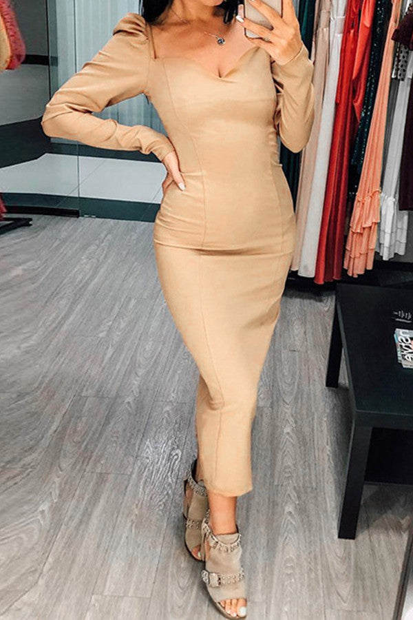 Solid Color Long-sleeved Prom Dress - Fashionpara