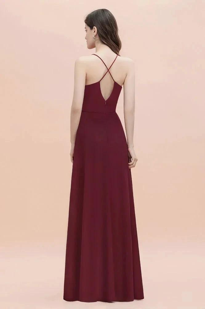 Spaghetti Bateau Aline Evening Maxi Dress Sequins Chiffon Bridesmaid Dress (ZD13029)