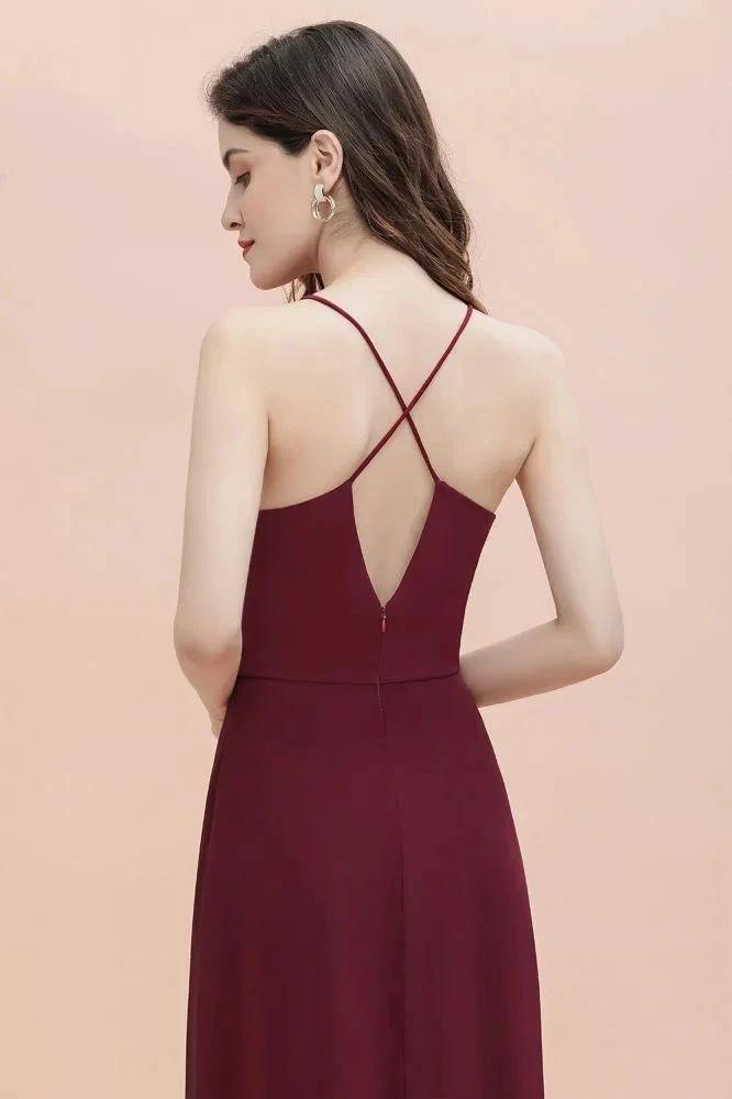 Spaghetti Bateau Aline Evening Maxi Dress Sequins Chiffon Bridesmaid Dress (ZD13029)