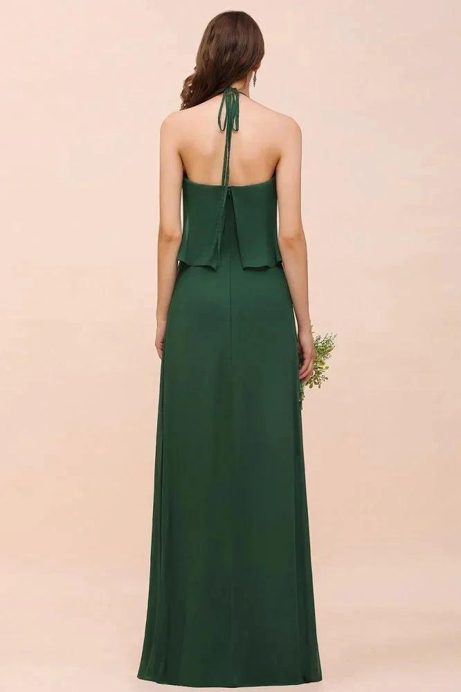 Spaghetti Chiffon Bridesmaid Dress Dark Green Maid of Honor Dress Floor Length (ZD12964)