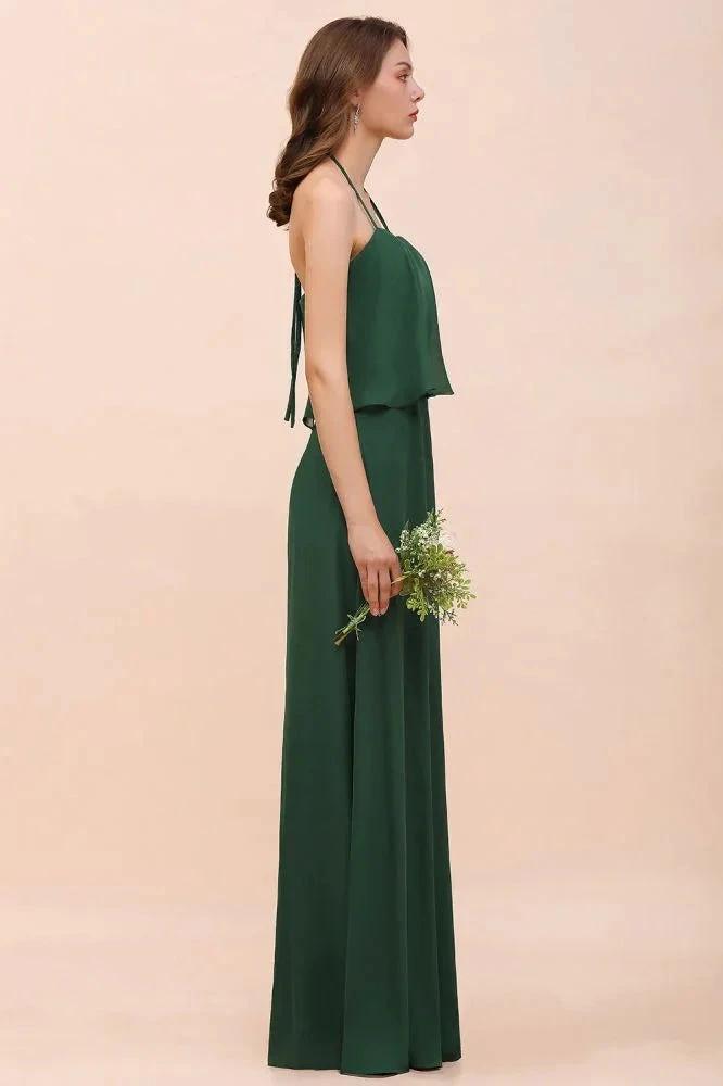 Spaghetti Chiffon Bridesmaid Dress Dark Green Maid of Honor Dress Floor Length (ZD12964)