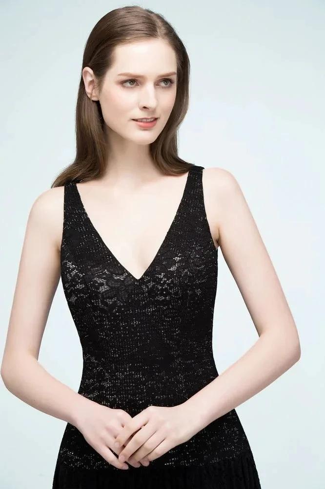 Spaghetti Floor Length A-line V-neck Lace Bridesmaid Dresses (ZD13061)