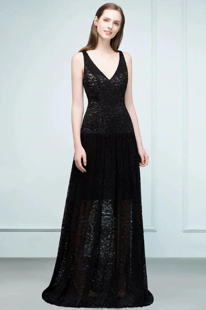Spaghetti Floor Length A-line V-neck Lace Bridesmaid Dresses (ZD13061)
