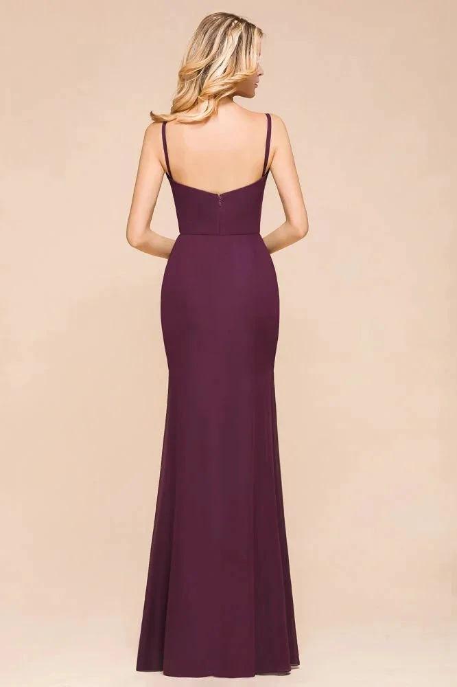 Spaghetti Mermaid Bridesmaid Dress Chiffon Simple Floor Length Party Gown (ZD12975)