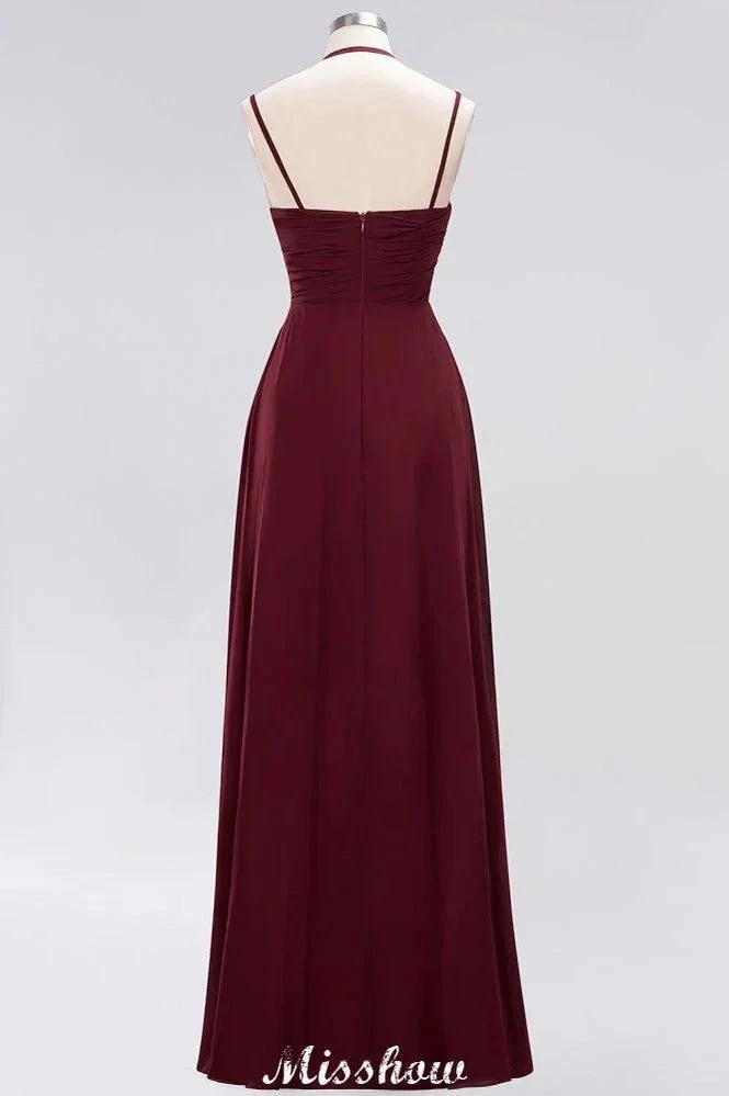 Spaghetti Sleeveless Ruffles A-line Chiffon Bridesmaid Dresses Straps Evening Maxi Dress (ZD12883)