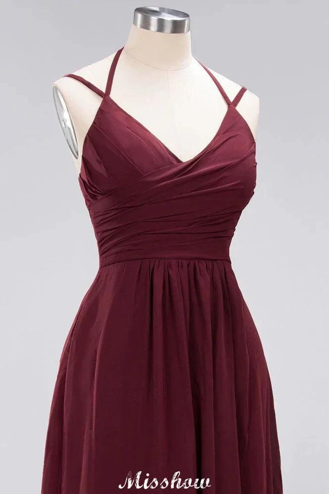 Spaghetti Sleeveless Ruffles A-line Chiffon Bridesmaid Dresses Straps Evening Maxi Dress (ZD12883)