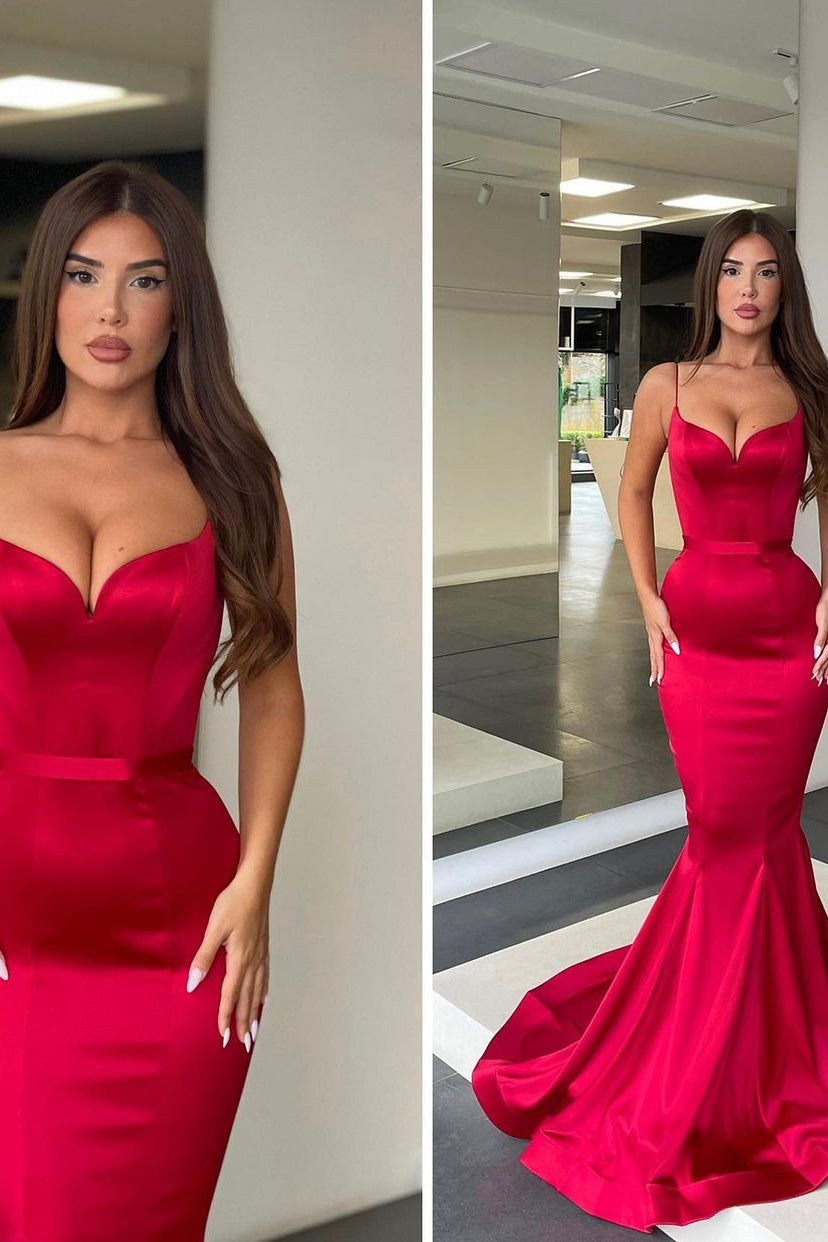 Spaghetti strap Mermaid Sweetheart Floor-Length Sleeveless Open Back Side Train High Split Prom Dress