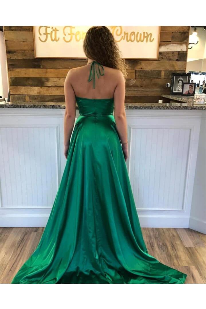 Spaghetti Strap Shiny Royal Blue Prom Party Gowns with High Split Chic V-Neck Princess Evening dress