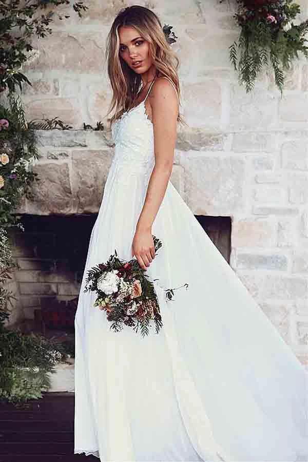 Spaghetti Straps A-Line Wedding Dresses With Lace Appliques (ZD15429)
