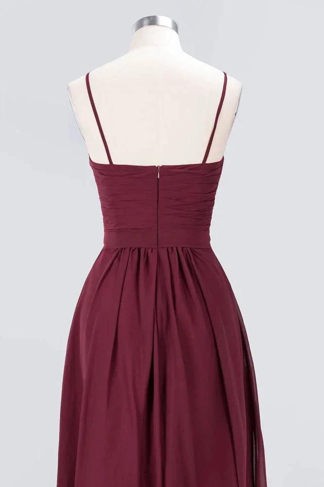 Spaghetti-Straps Backless Bridesmaid Dress  Ruffles Chiffon Wedding Party Dress (ZD13114)