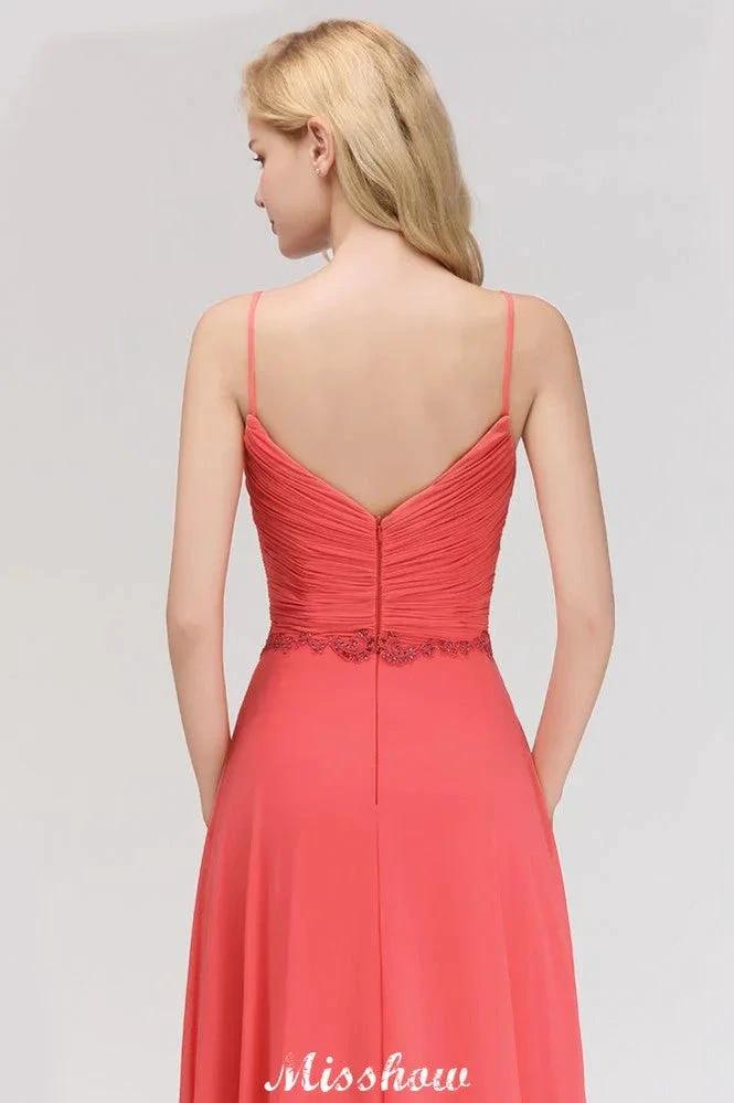 Spaghetti Straps Chiffon Aline Evening Maxi Gown Sleeveless Beading Bridesmaid Dress (ZD12933)