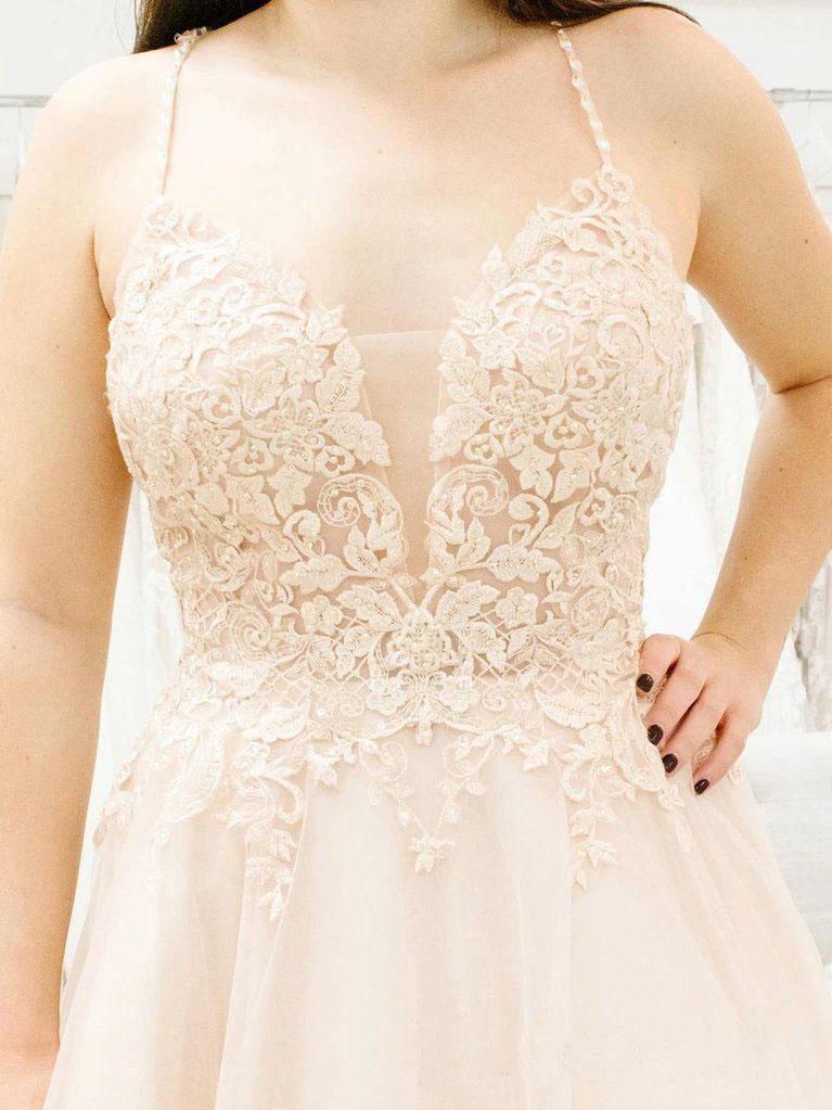 Spaghetti Straps Illusion Plunging V Neckline Wedding Dress (ZD15308)