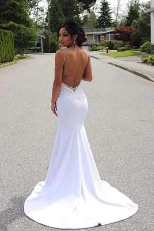 Spaghetti Straps Pretty Mermaid Lace Appliques Sexy Backless Elegant Wedding Dresses (ZD16577)