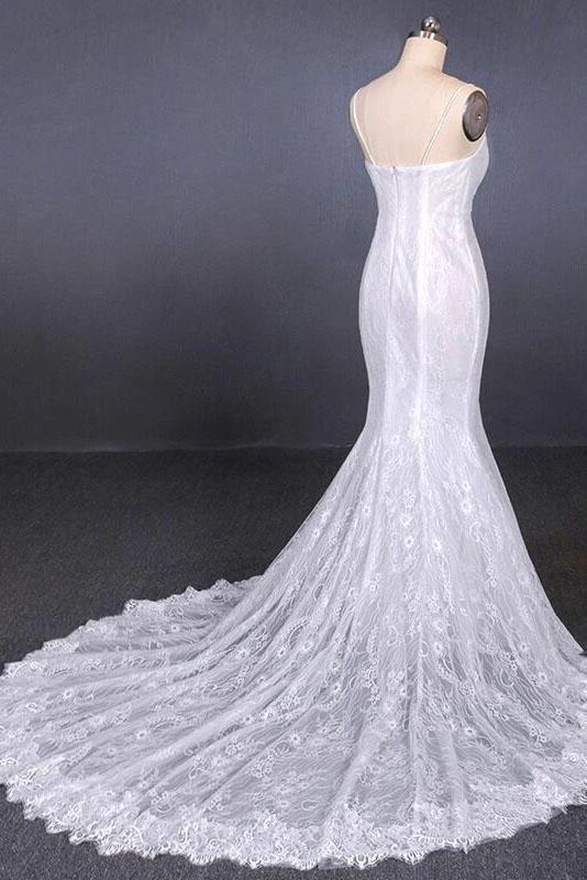 Spaghetti Straps Pretty Mermaid with Appliques Lace Beach Elegant Wedding Dresses (ZD14715)