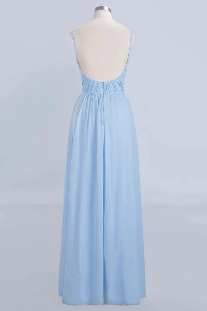 Spaghetti Straps Ruggle Chiffon Bridesmaid Dress Sky Blue A-line Wedding Party Dress (ZD13092)