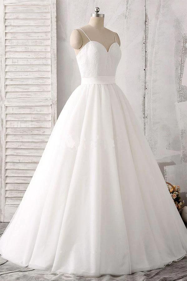 Spaghetti Straps Sweetheart  Floor-length White Satin Wedding Dress (ZD15428)