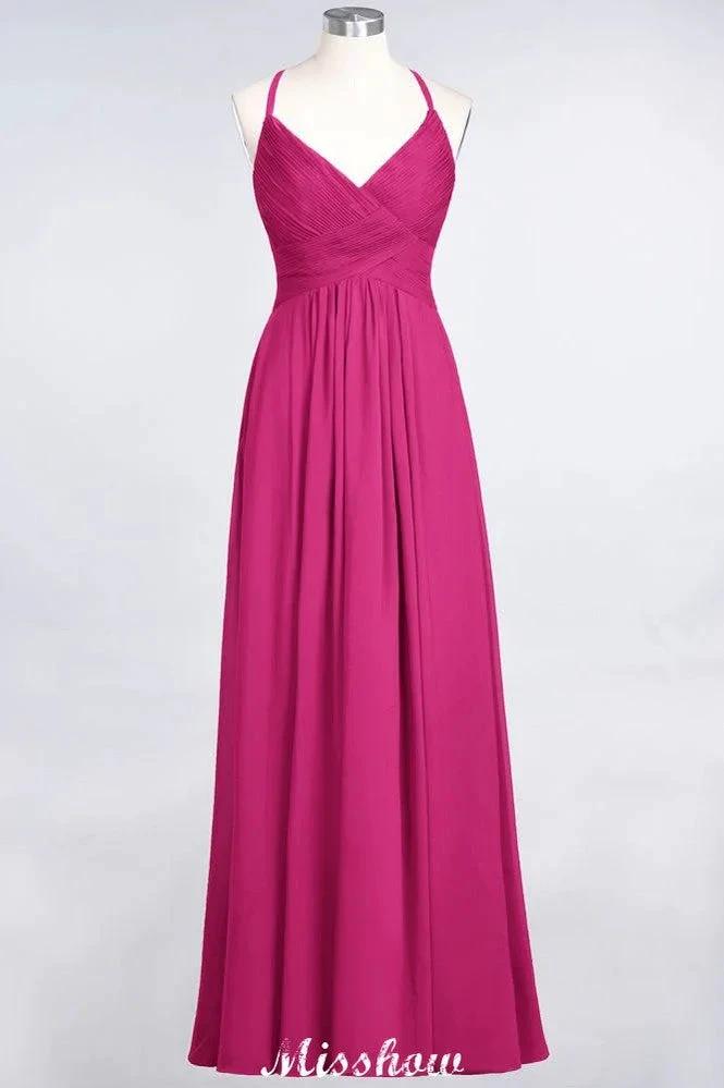 Spaghetti-Straps V-Neck Sleeveless Floor-Length Bridesmaid Dress by misshow.com
