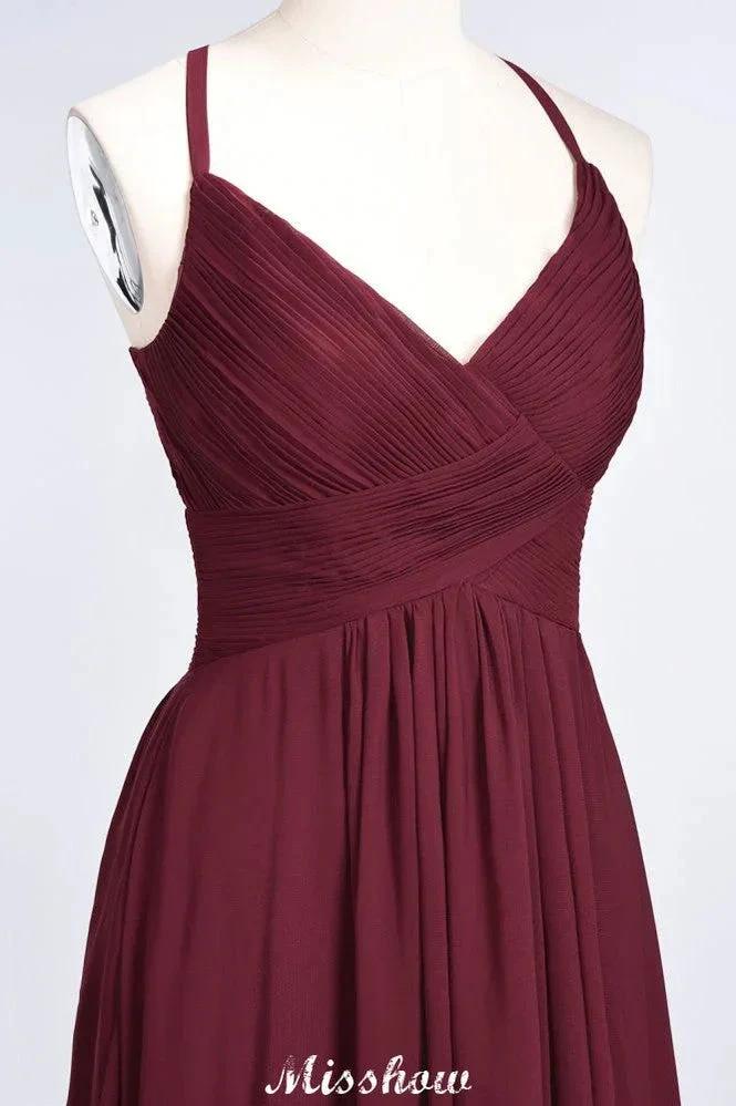 Spaghetti-Straps V-Neck Sleeveless Floor-Length Bridesmaid Dress (ZD12900)
