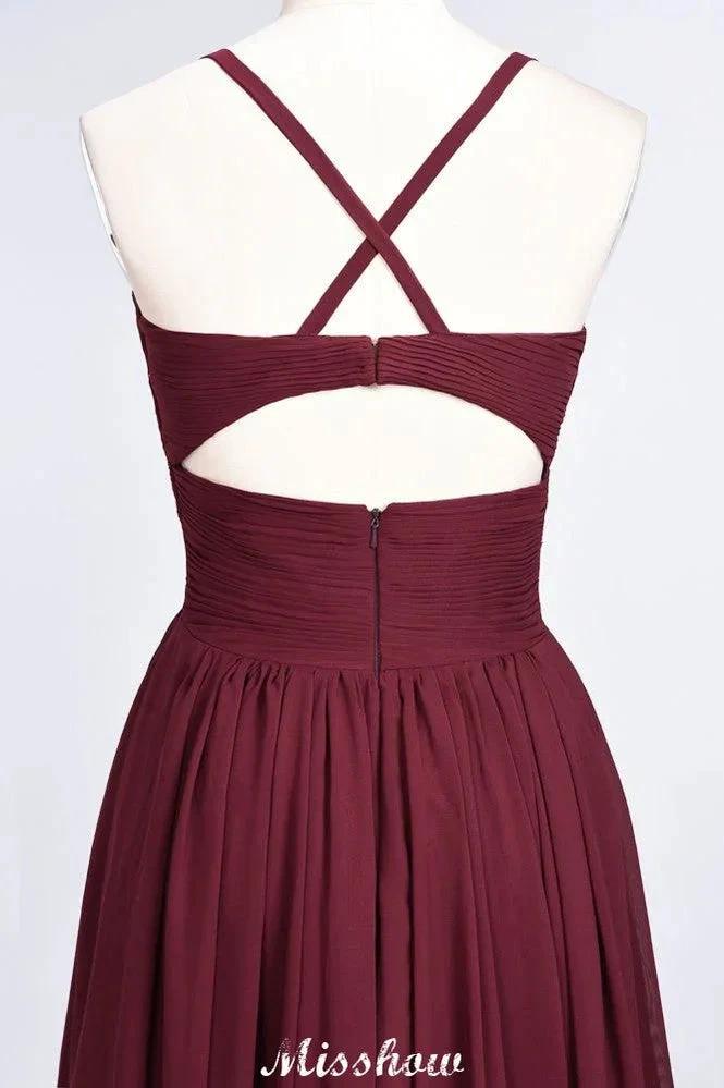 Spaghetti-Straps V-Neck Sleeveless Floor-Length Bridesmaid Dress (ZD12900)