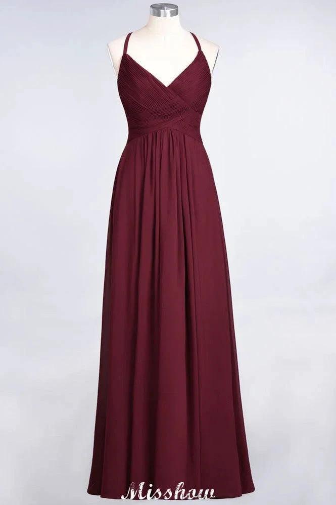 Spaghetti-Straps V-Neck Sleeveless Floor-Length Bridesmaid Dress (ZD12900)