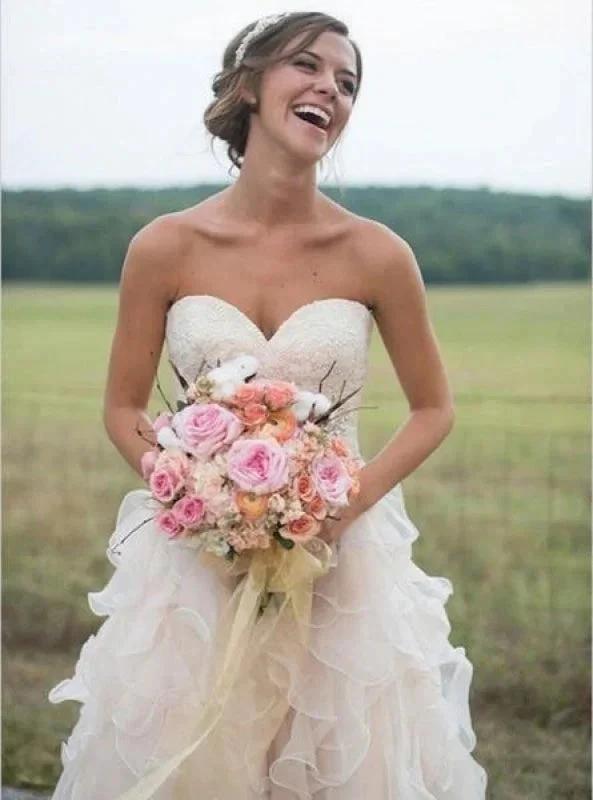 Spaghetti Straps White Lace Chiffon Beach Elegant Wedding Dressess (ZD14728)