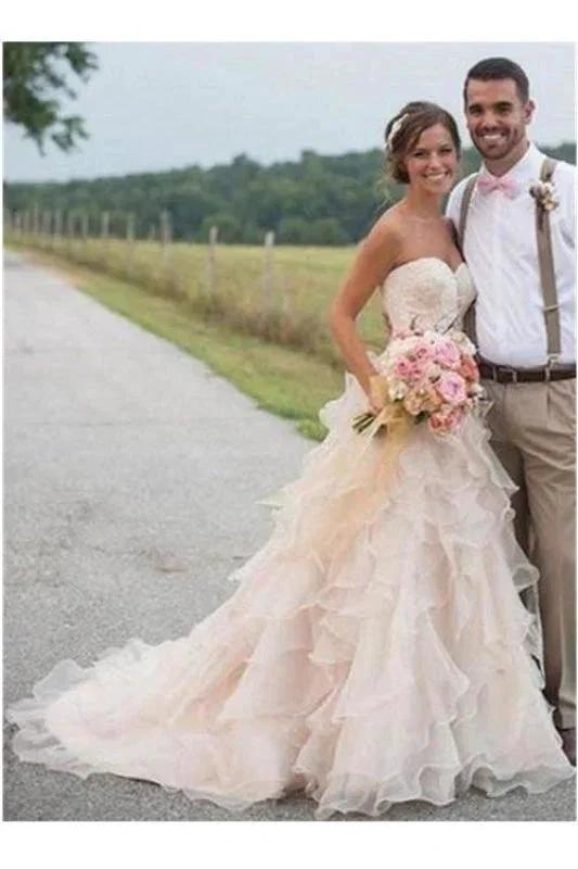 Spaghetti Straps White Lace Chiffon Beach Elegant Wedding Dressess (ZD14728)