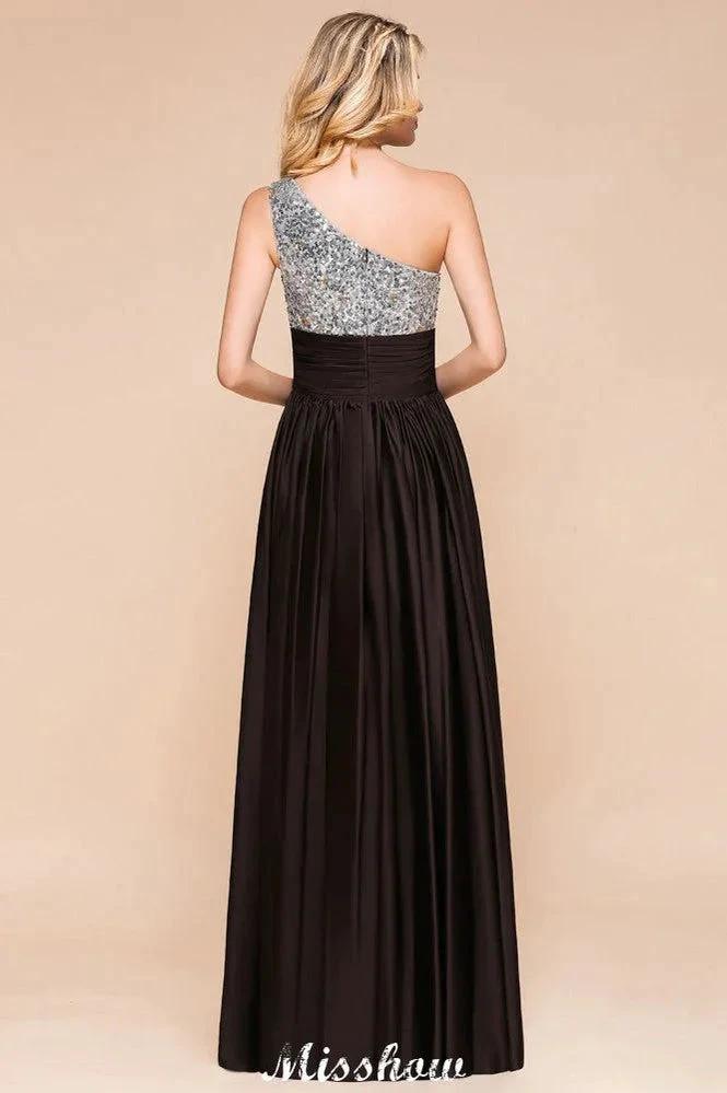 Sparkly Sequin Bridesmaid Dress One Shoulder Maxi Evening Dress Wedding party Dress (ZD12947)