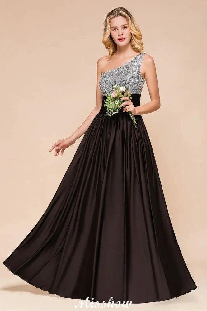 Sparkly Sequin Bridesmaid Dress One Shoulder Maxi Evening Dress Wedding party Dress (ZD12947)