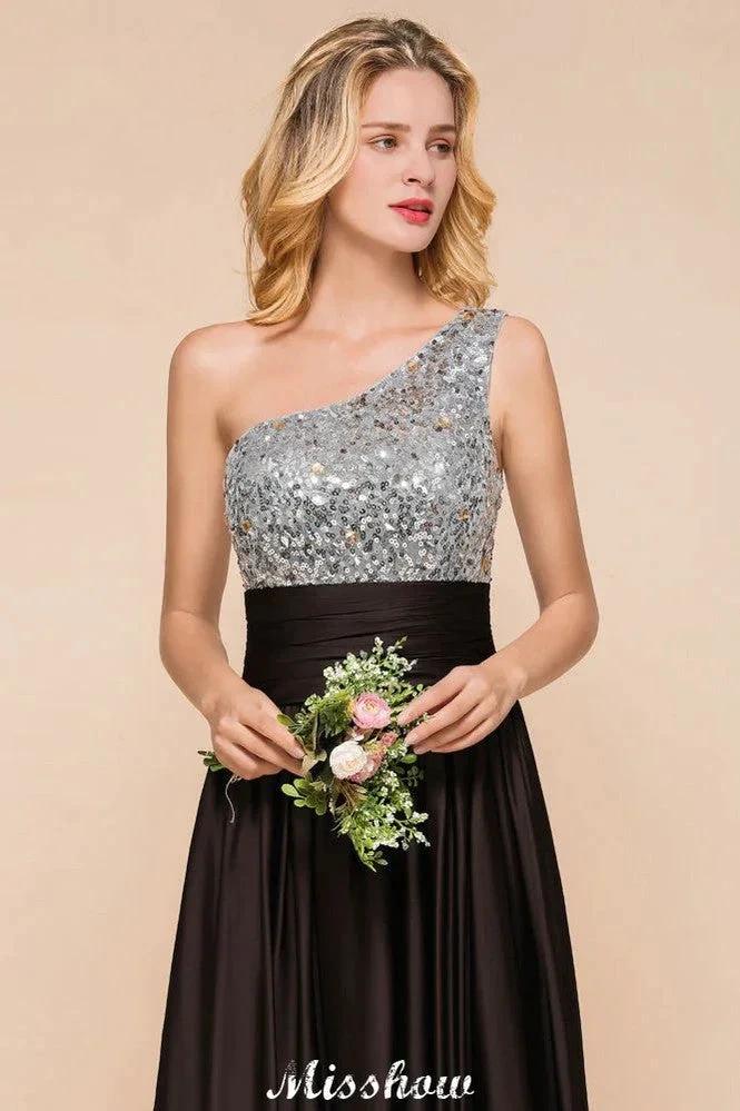Sparkly Sequin Bridesmaid Dress One Shoulder Maxi Evening Dress Wedding party Dress (ZD12947)