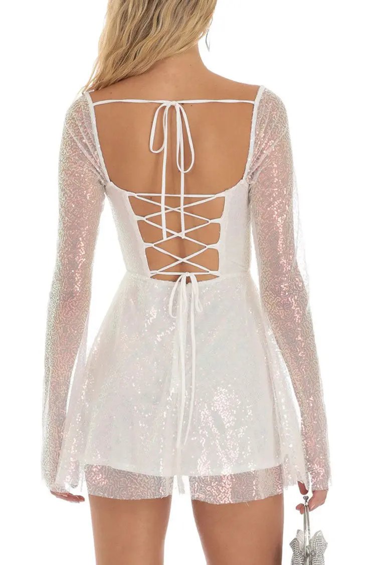 Sparkly Backless Sequin Pleated Mini Dress for Parties - Fashionpara