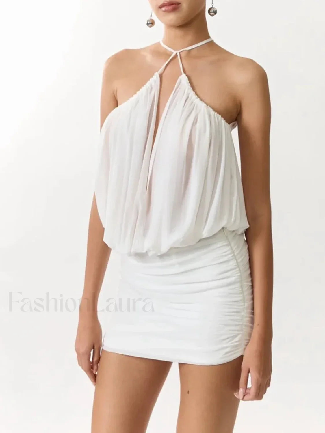 Spliced Lace Halter Dress Two Piece Set