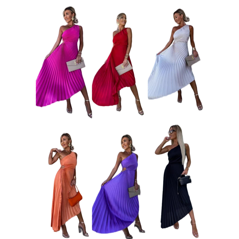 Alejandra Chic One Shoulder Pleated Maxi Dress with Hemstitching Evening Wear Edit