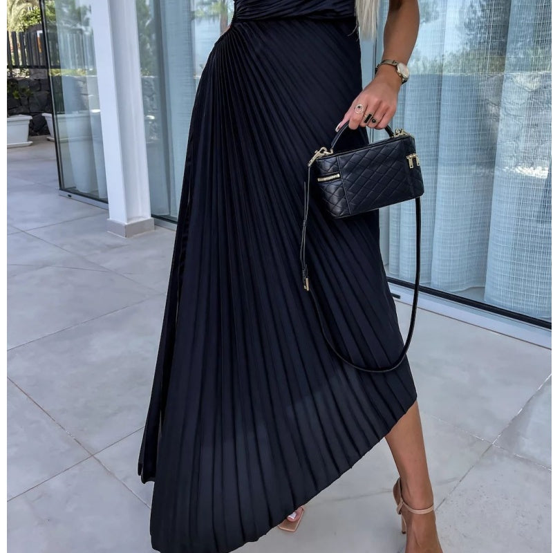 Alejandra Chic One Shoulder Pleated Maxi Dress with Hemstitching Evening Wear Edit