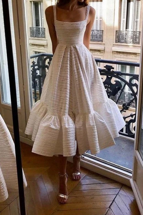 Square neck White A-Line Princess Sleeveless Homecoming Dress