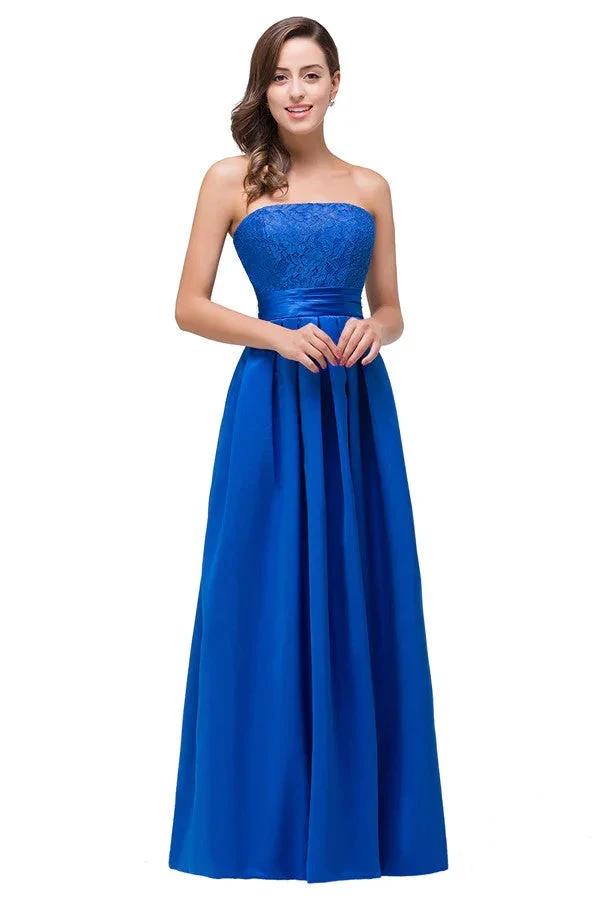 Strapless A-line  Lace-up Floor-length Appliques Bridesmaid Dresses (ZD13071)