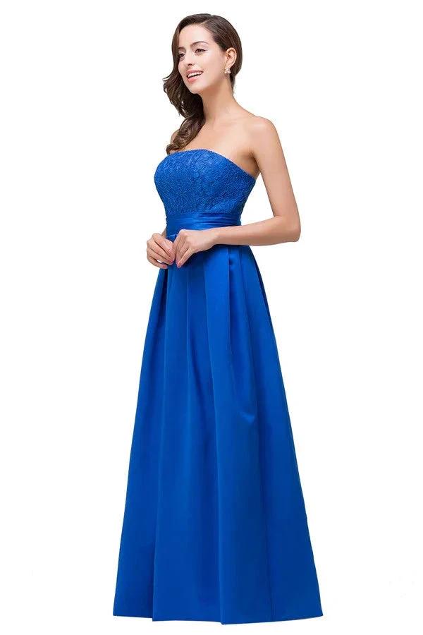 Strapless A-line  Lace-up Floor-length Appliques Bridesmaid Dresses (ZD13071)