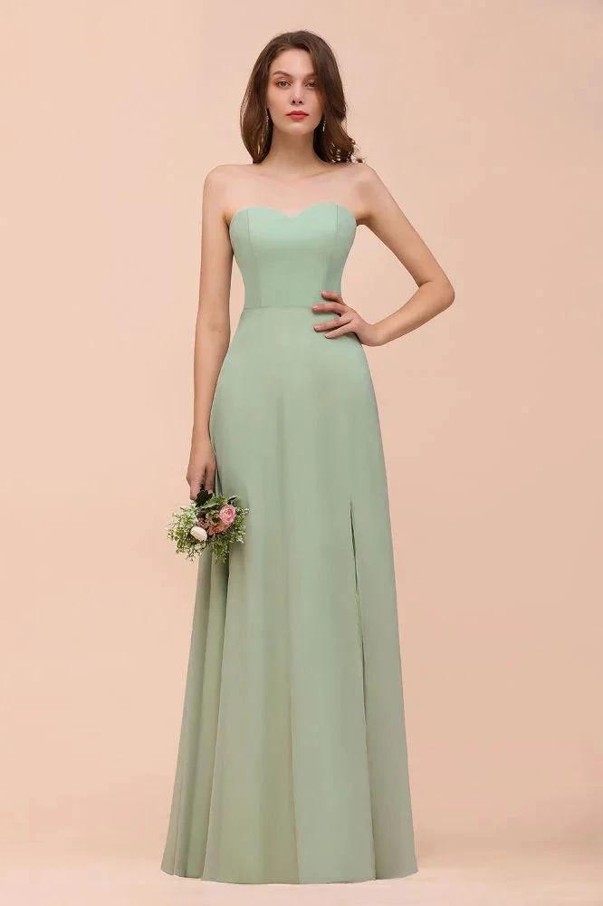 Strapless Chiffon Formal Bridesmaid Dress Elegant Maxi Maid of Honor Dress by misshow.com