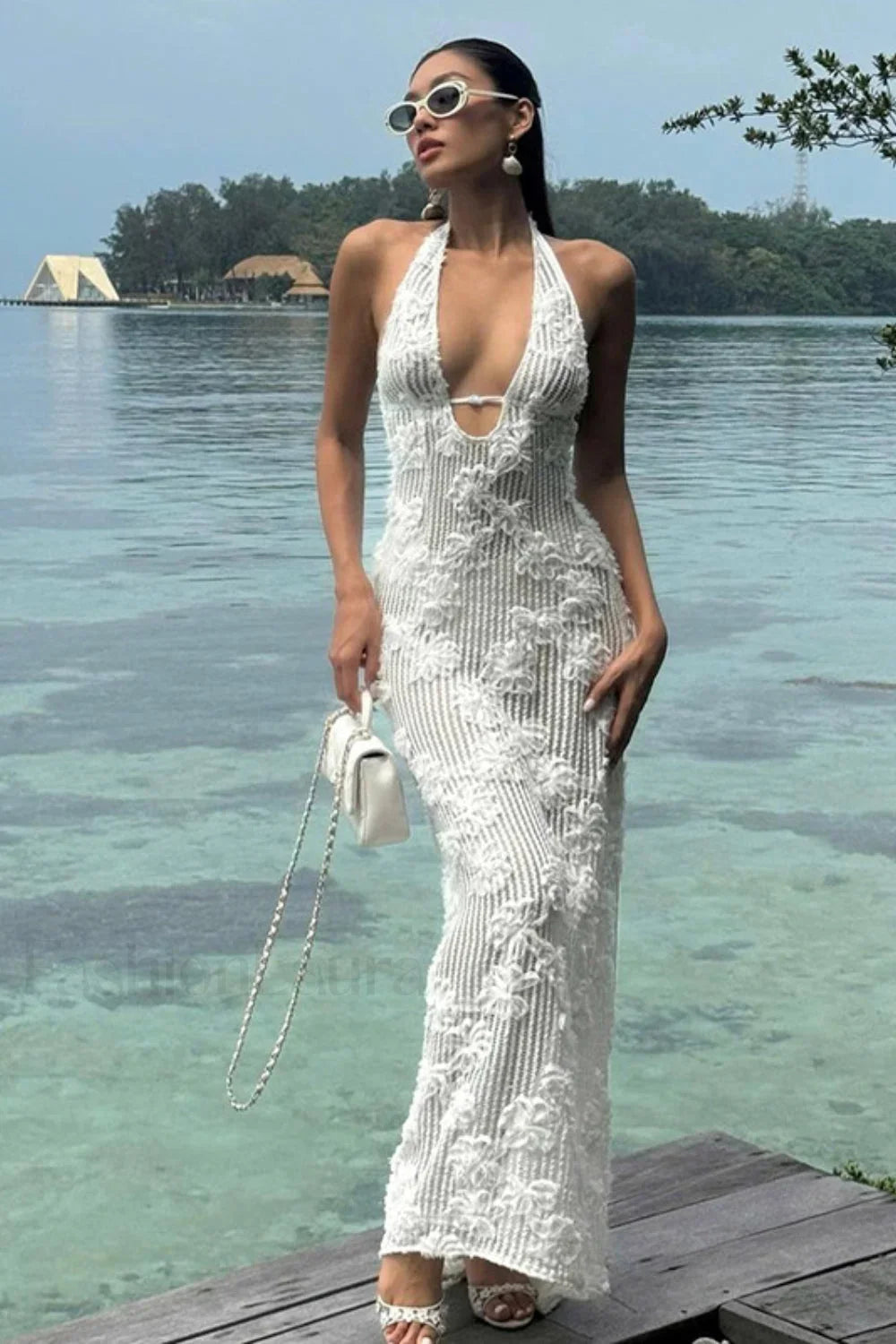 Strapless Jacquard Halter Dress with Relaxed Fit and Layered Outfit Styling