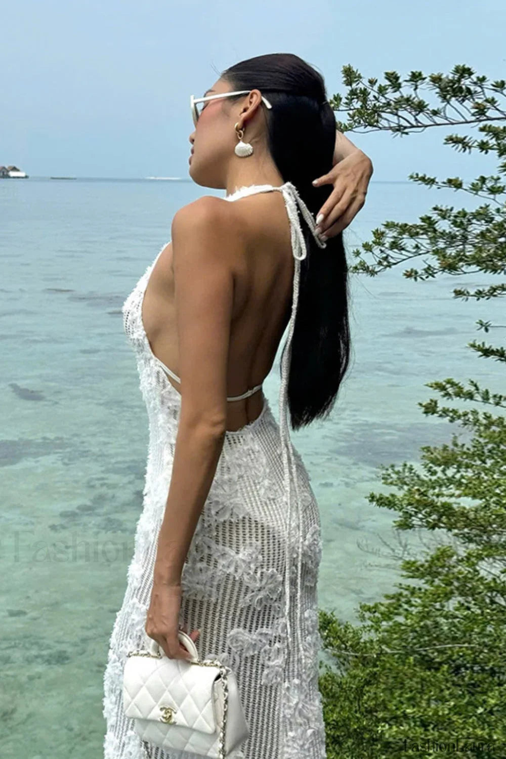 Strapless Jacquard Halter Dress with Relaxed Fit and Layered Outfit Styling