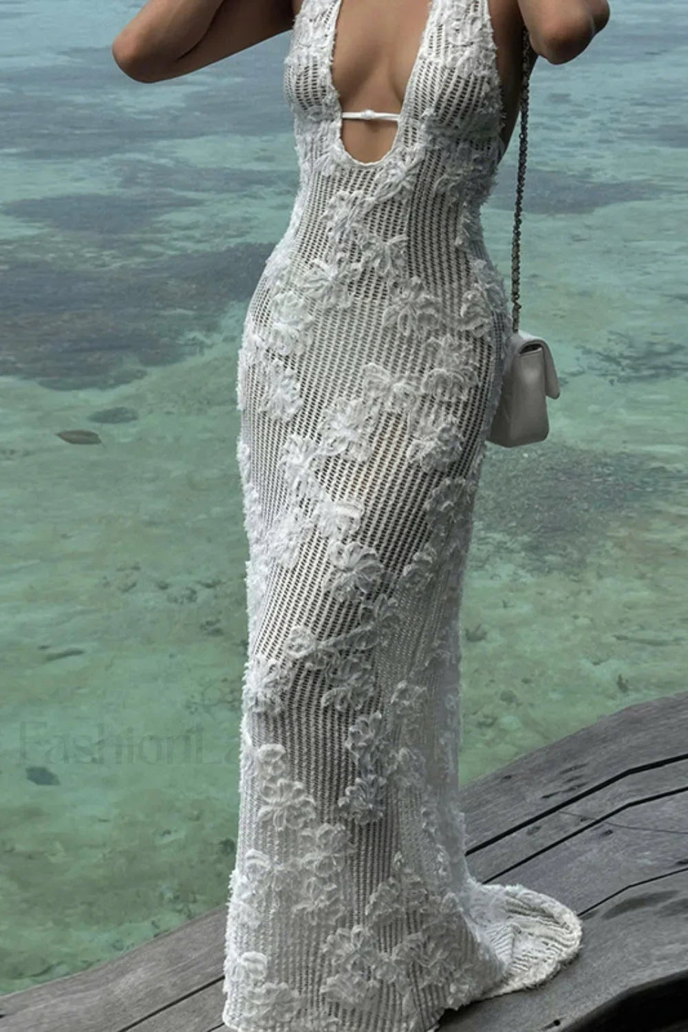 Strapless Jacquard Halter Dress with Relaxed Fit and Layered Outfit Styling
