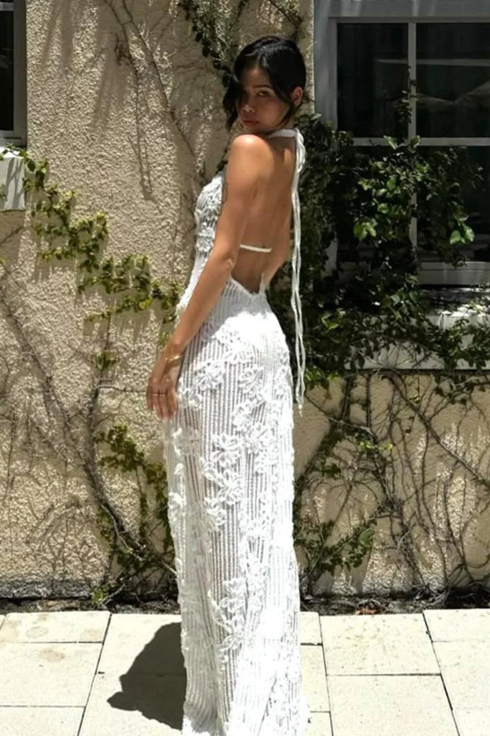 Strapless Jacquard Halter Dress with Relaxed Fit and Layered Outfit Styling
