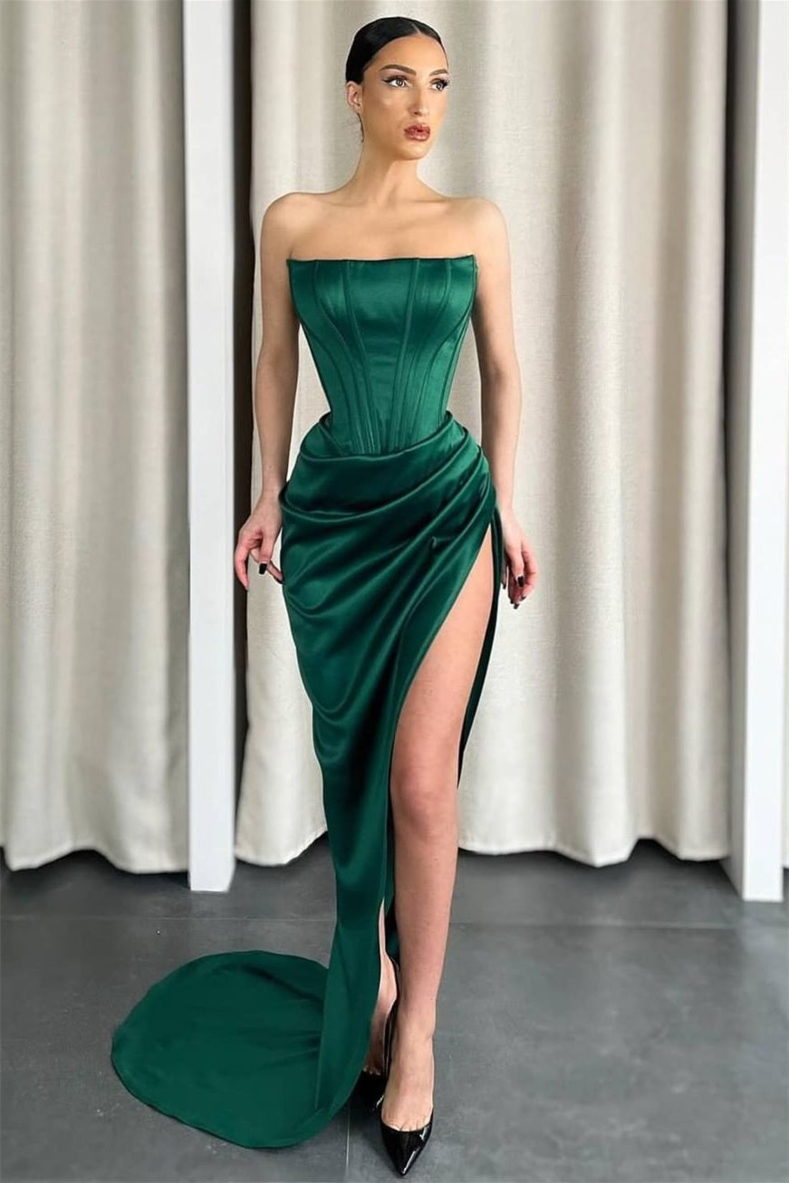 Strapless Sleeveless High Split Floor-Length Mermaid Prom Dress