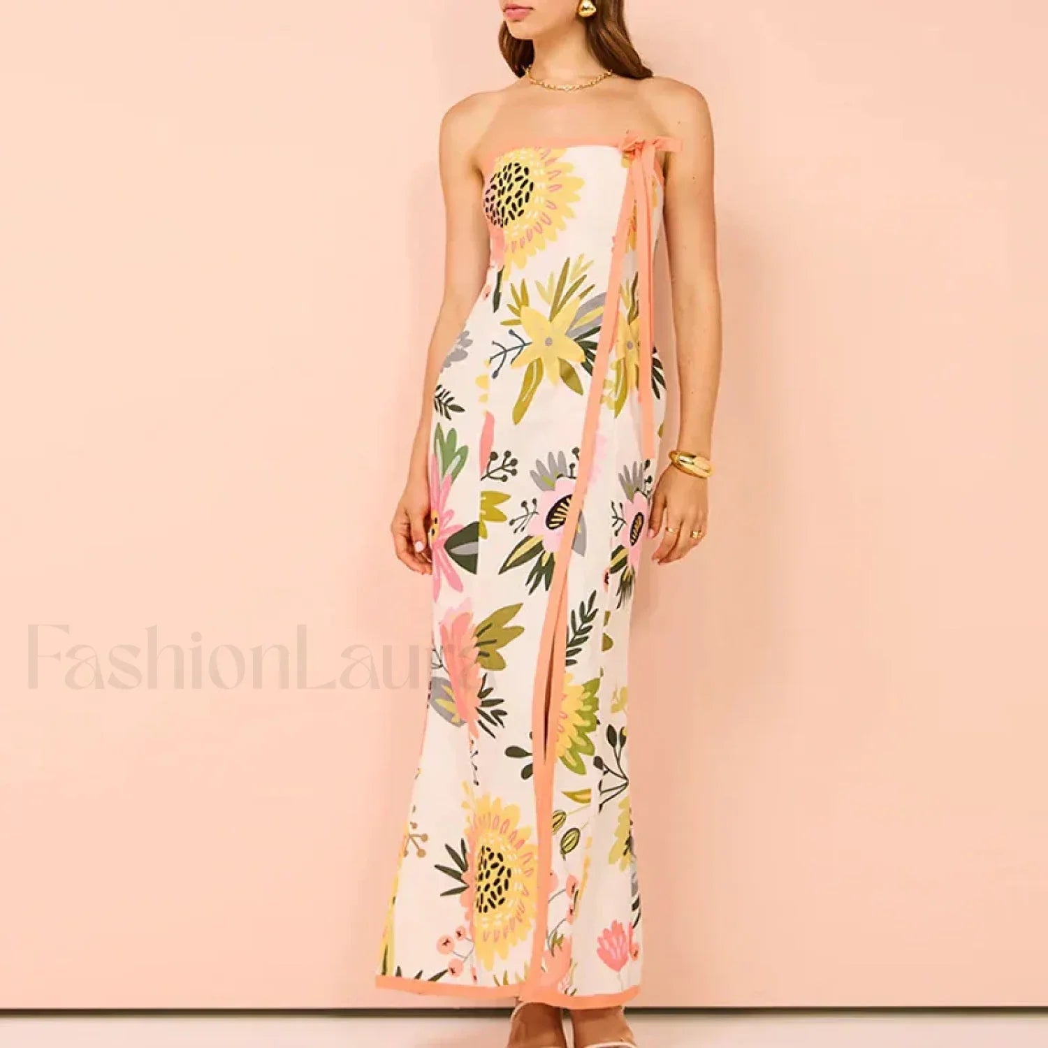 Elegant Strapless Split Floral Dress for Modern Fashion Wear