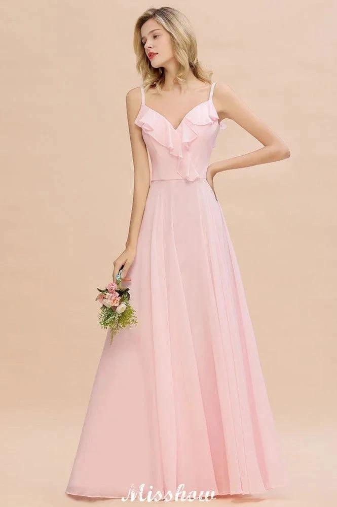 Straps Sweetheart Pink Bridesmaid Dress Backless Chiffon Evening Party Dress (ZD12941)